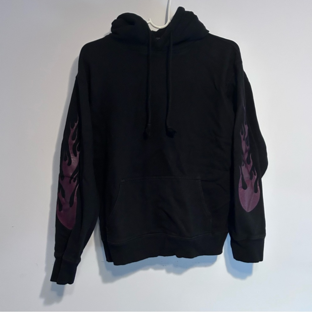John Galt Brandy Melville Black Hoodie with Burgundy Flame Design